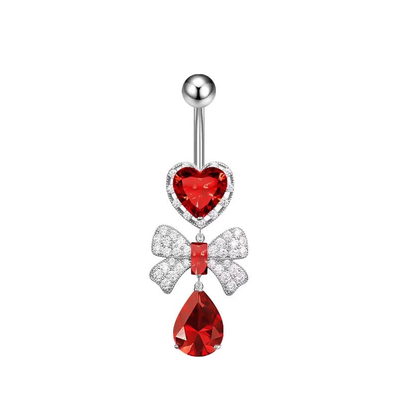 New 316L Stainless Steel Umbilical Ring Peach Heart Zircon 10mm Sexy Nail Body Jewelry Piercing Bow Design Abdominal Piercing - QIAO CrystalQIAO CrystalQIAO Crystal