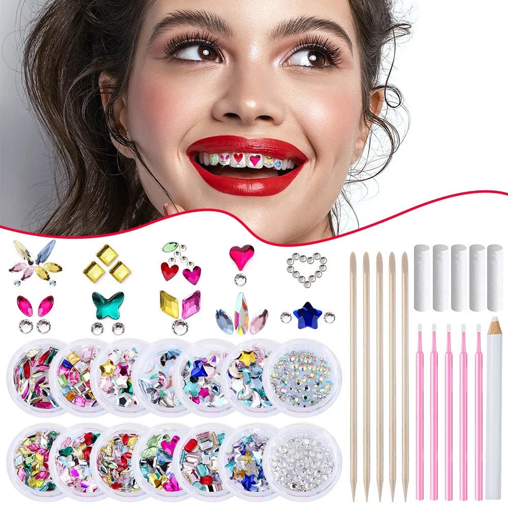 New round box tooth jewelry gemstone set professional glass crystal tooth gemstone set - QIAO CrystalQIAO CrystalQIAO Crystal