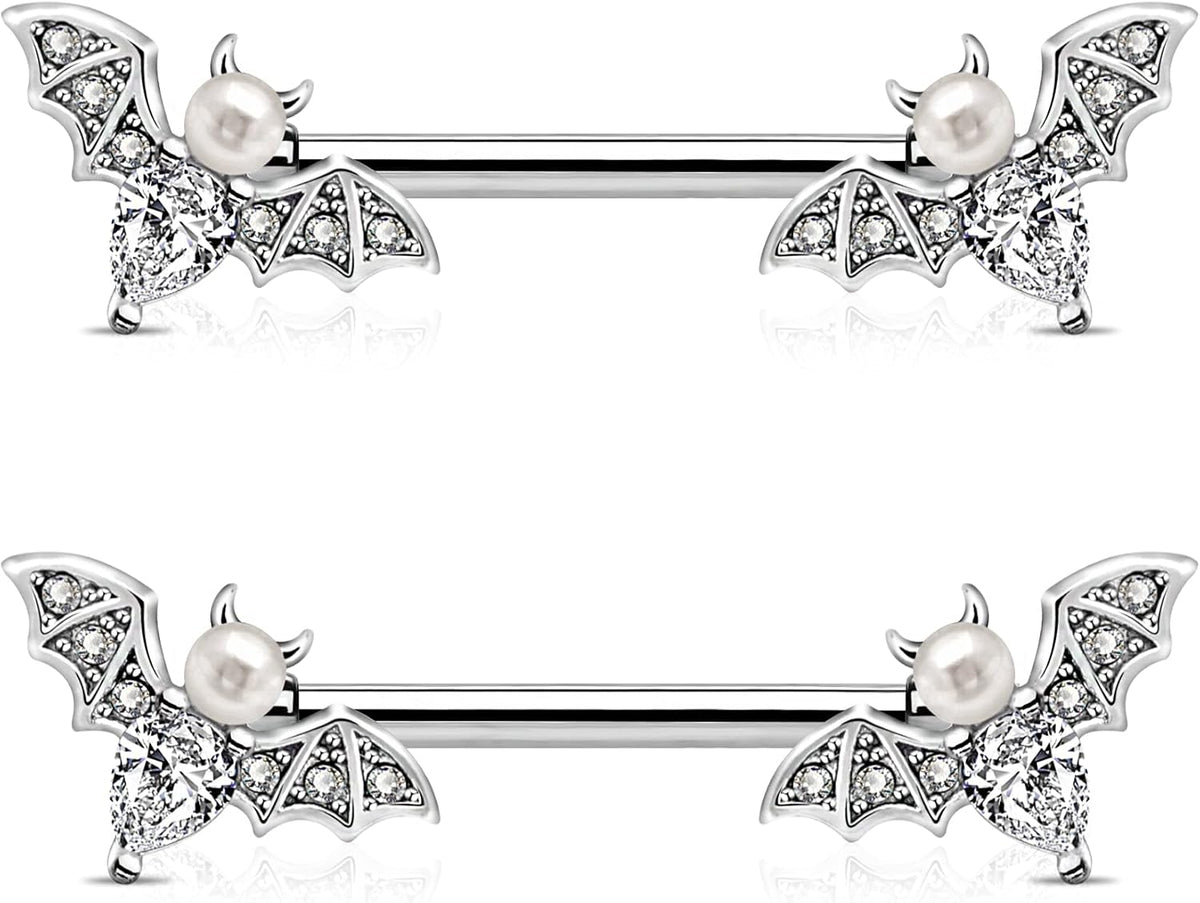  Nipple Barbell 14g Piercing Jewelry with Sparkling CZ Stones - Perfect for Halloween Body Piercing - QIAO CrystalQIAO CrystalQIAO Crystal