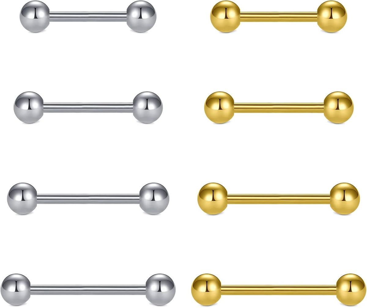 Nipple Rings Tongue Rings Stainless Steel 14G Straight Barbells Piercing Jewelry 12mm,14mm,16mm,18mm - QIAO CrystalQIAO CrystalQIAO Crystal
