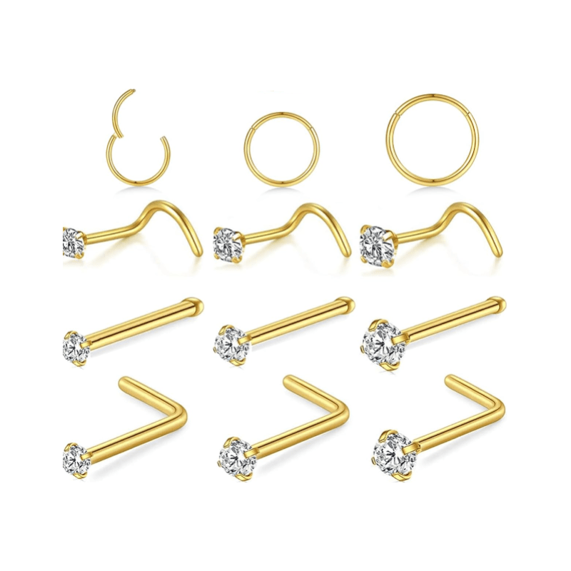 Nose Rings Hoop and Nose Studs Sets Hypoallergenic 316L Surgical Stainless Steel Hinged Clicker Segment Nose Rings Hoop Helix Cartilage Daith Tragus Sleeper Earrings Silver Gold Black L Shape - QIAO CrystalQIAO CrystalQIAO Crystal
