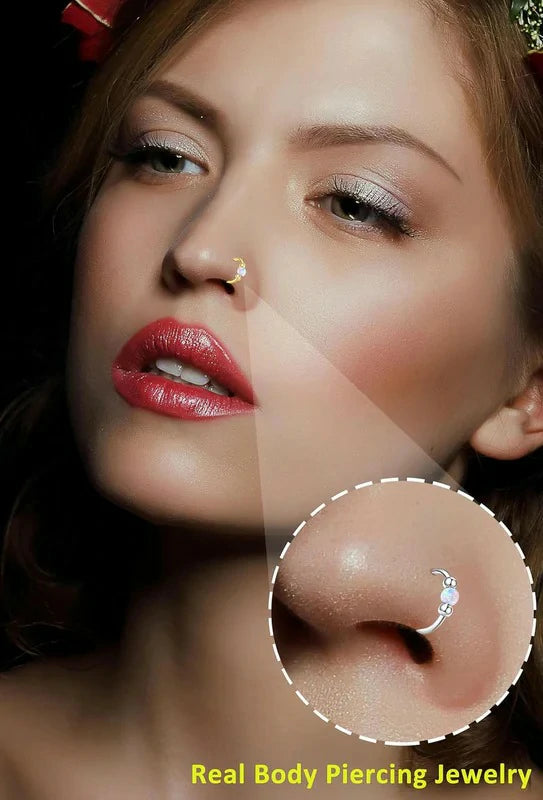 Opal Nose Rings Hoops and Corkscrew Nose Studs Hypoallergenic 316L Surgical Stainless