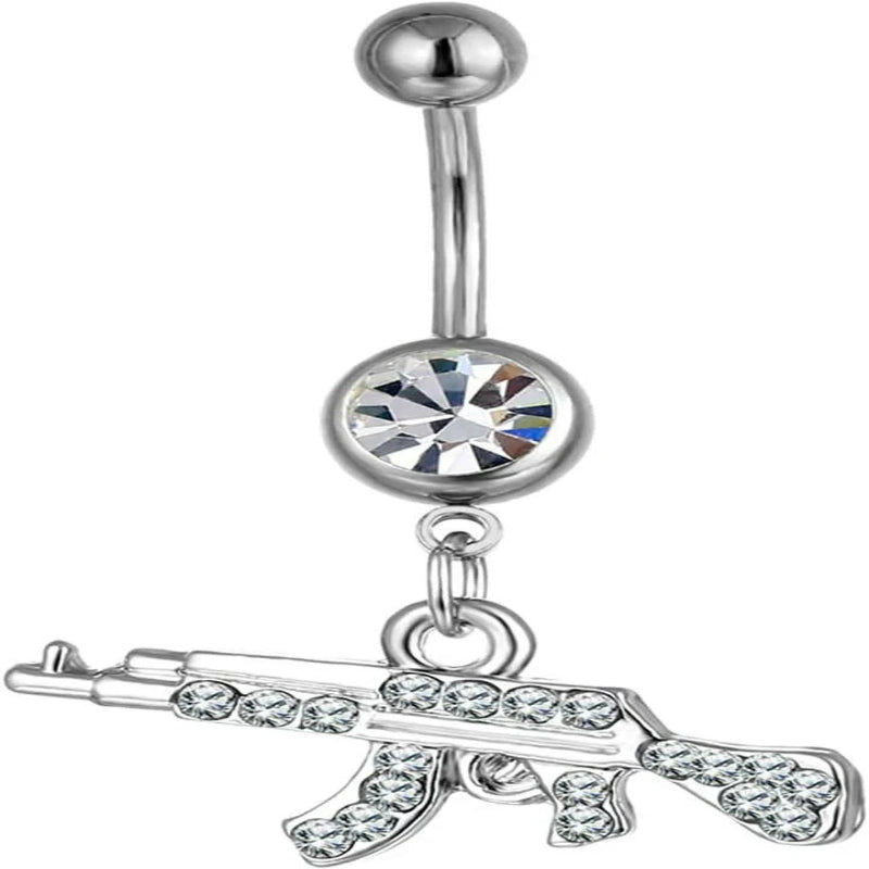 Personalized Rifle Gun Belly Button Ring AK47 Assault Rifle Pendant Belly Button Nail