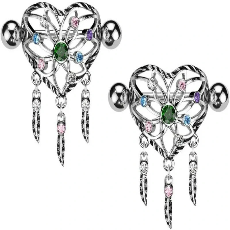 316L Stainless Steel Heart Dream Catcher Nipple Shields