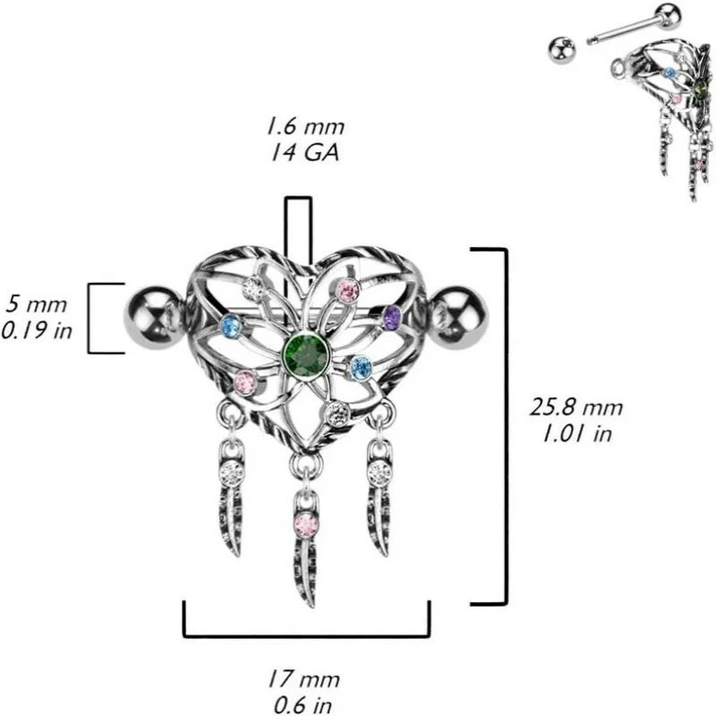 316L Stainless Steel Heart Dream Catcher Nipple Shields