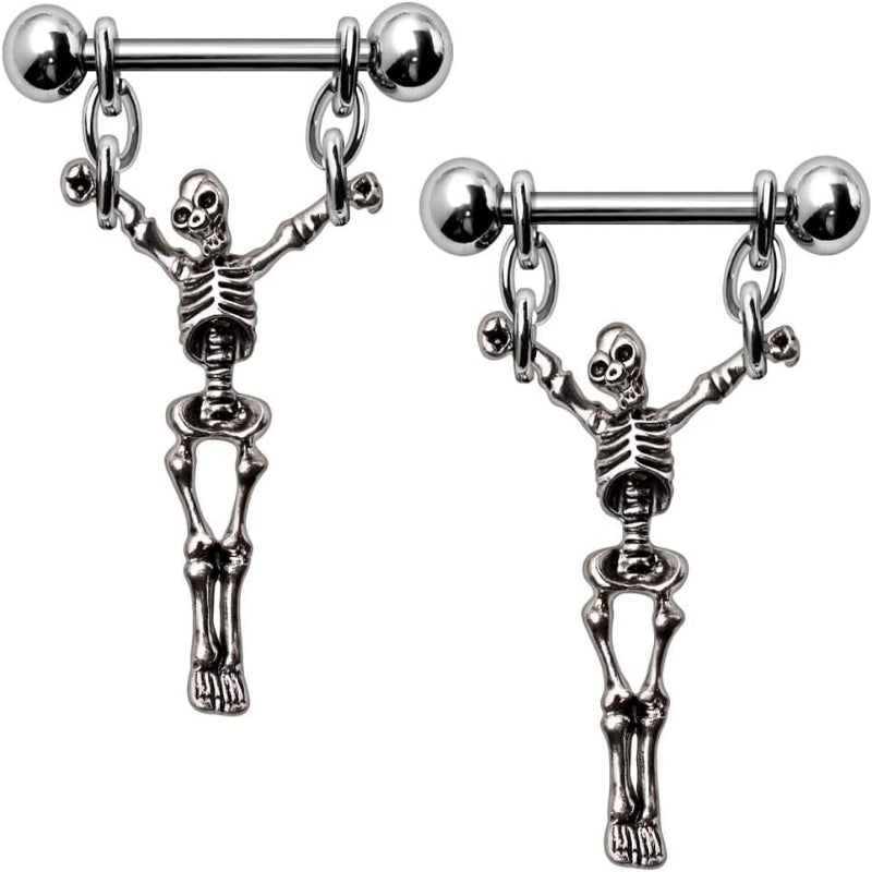 Pierced Owl 14GA 316L Stainless Steel Skeleton Dangling Nipple Barbells, Sold as a Pair - QIAO CrystalQIAO CrystalQIAO Crystal