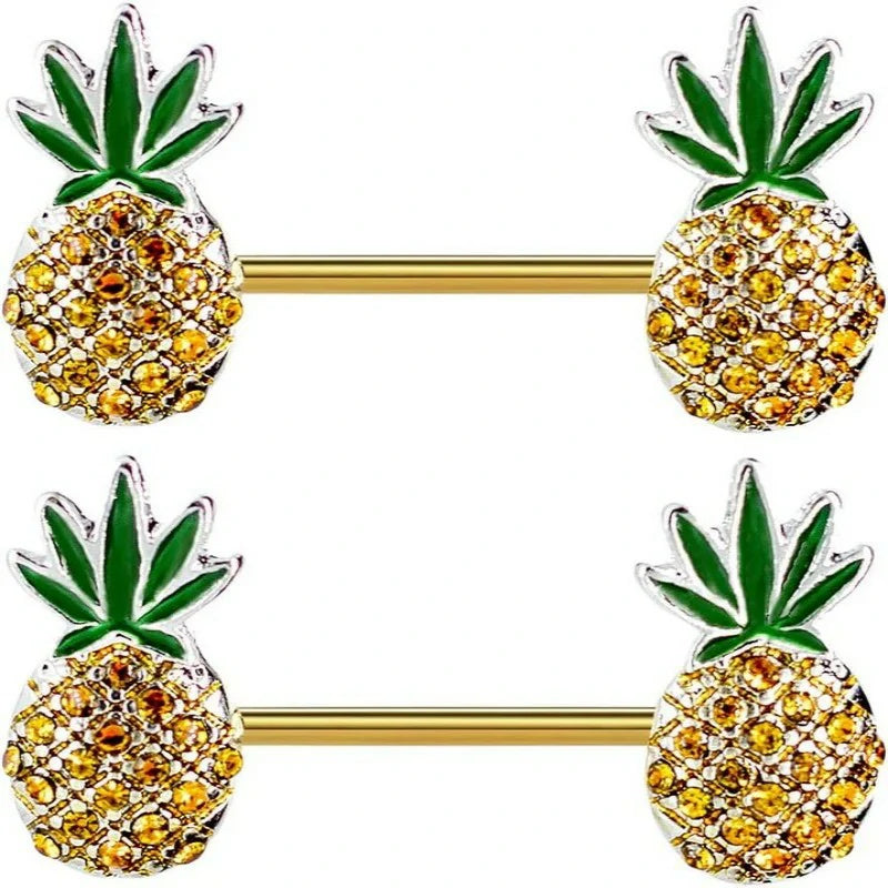 Pineapple Weed Gold Surgical Stainless Steel Set of 2 Barbell Cute 14G Pineapple Nipple Piercing