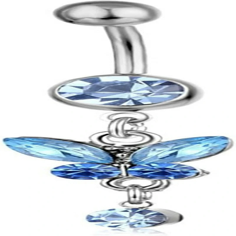 Rheinstone Butterfly Belly Button Rings Surgical Stainless Steel Diamond Pendant Navel Rings Crystal Navel Nails Butterfly Jewelry
