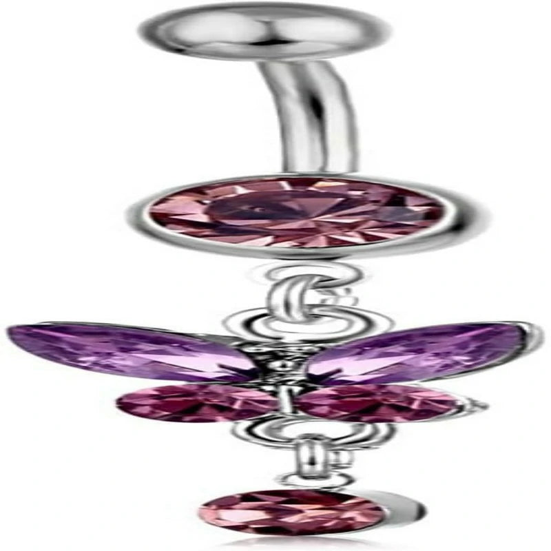 Rheinstone Butterfly Belly Button Rings Surgical Stainless Steel Diamond Pendant Navel Rings Crystal Navel Nails Butterfly Jewelry