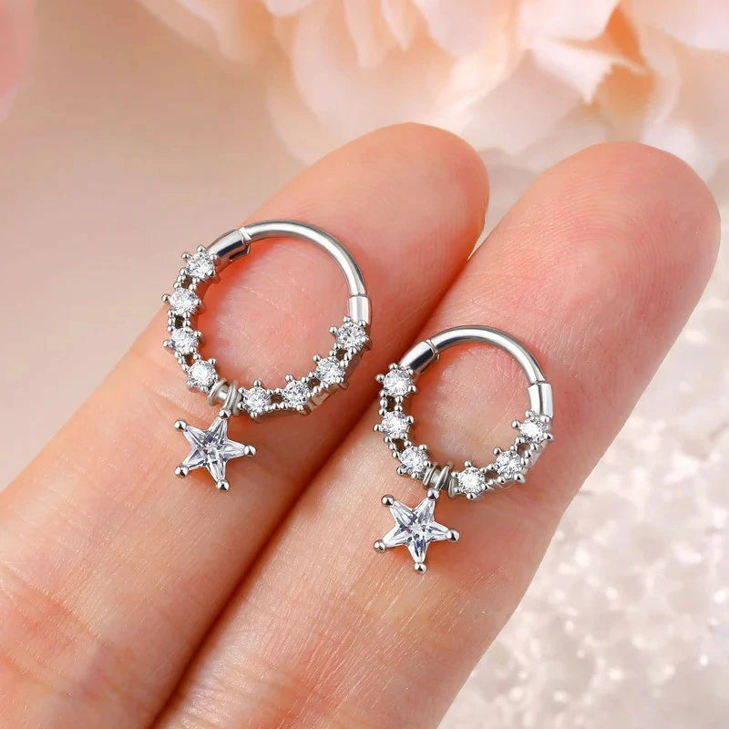 16G Star Septum Jewelry Clear CZ Stainless Steel 316L Daith Piercing Jewelry