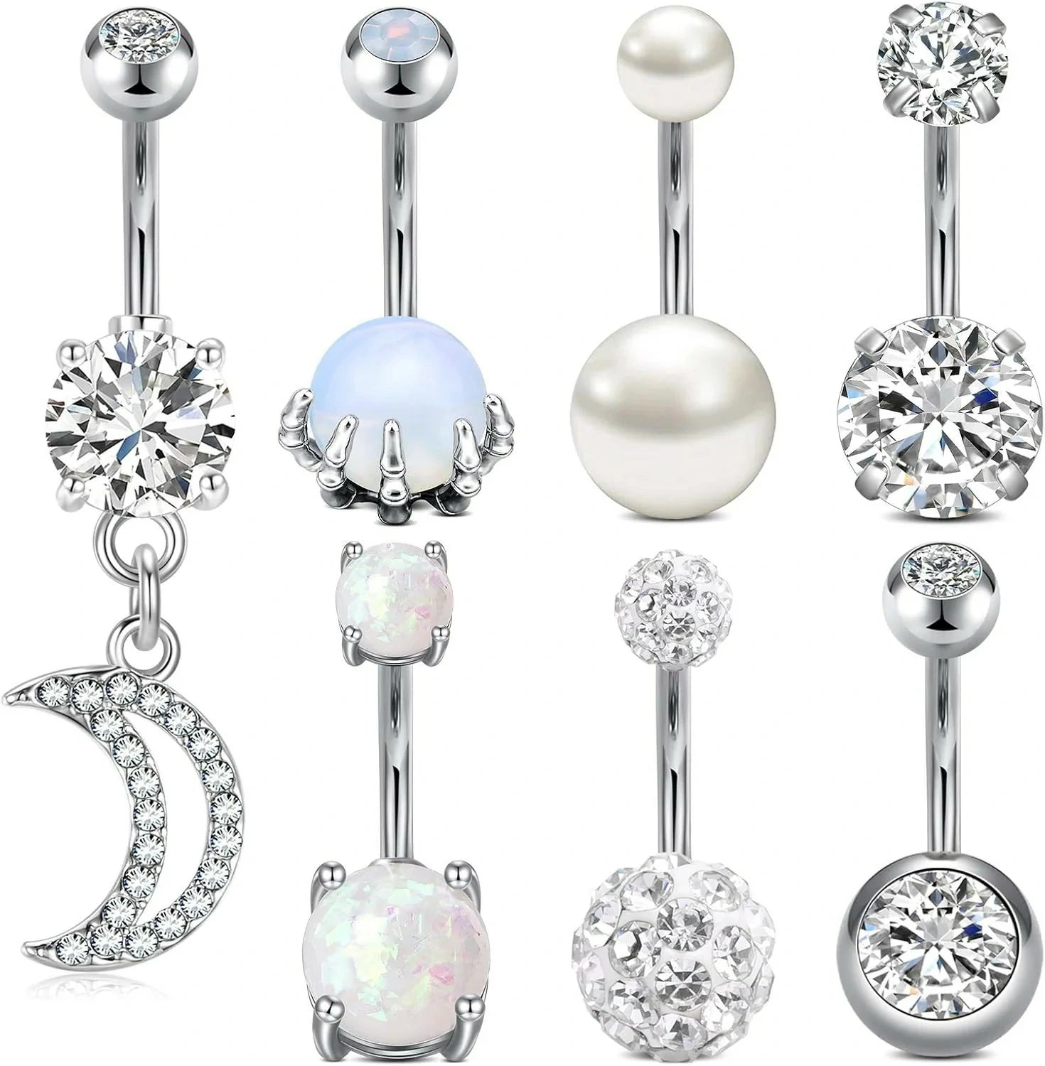 Opal Belly Button Ring Surgical Steel Clicker Hoop Navel Piercing