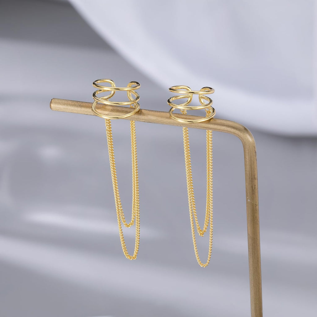 SLUYNZ 925 Sterling Silver No Piercing Cuff Earrings Chain for Women Wrap Earrings Tassel Clip On Ear - QIAO CrystalQIAO CrystalQIAO Crystal