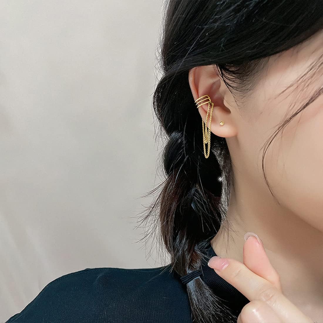 SLUYNZ 925 Sterling Silver No Piercing Cuff Earrings Chain for Women Wrap Earrings Tassel Clip On Ear - QIAO CrystalQIAO CrystalQIAO Crystal