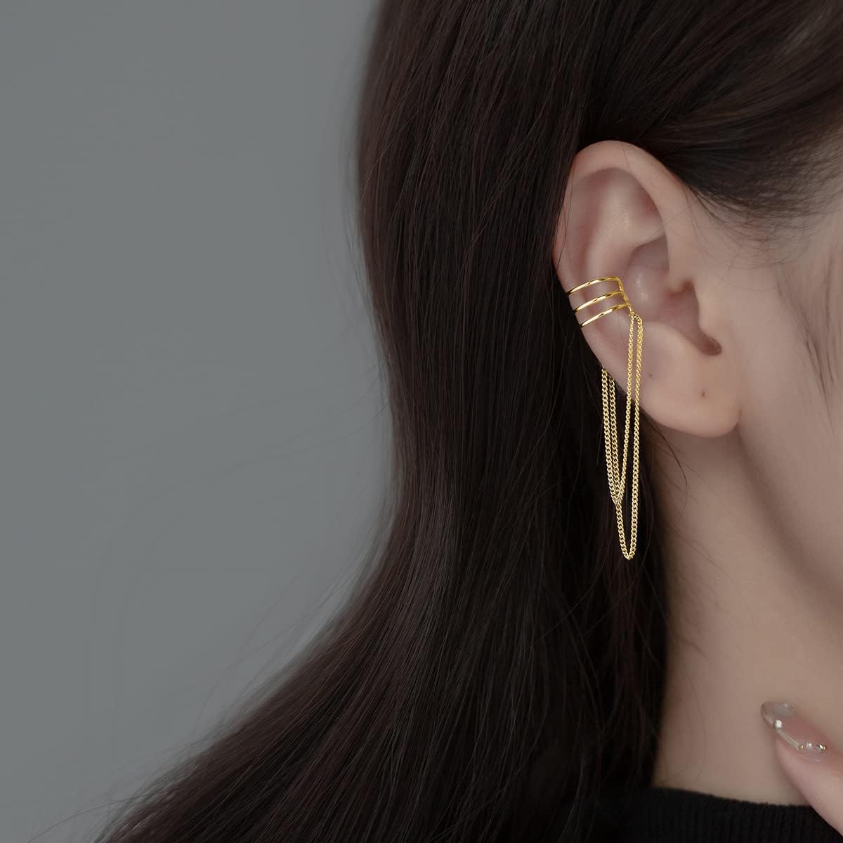 SLUYNZ 925 Sterling Silver No Piercing Cuff Earrings Chain for Women Wrap Earrings Tassel Clip On Ear - QIAO CrystalQIAO CrystalQIAO Crystal