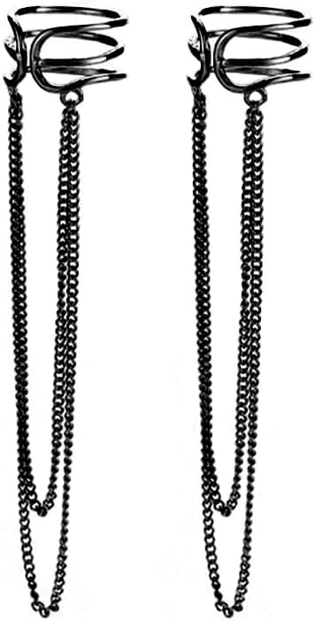 SLUYNZ 925 Sterling Silver No Piercing Cuff Earrings Chain for Women Wrap Earrings Tassel Clip On Ear - QIAO CrystalQIAO CrystalQIAO Crystal