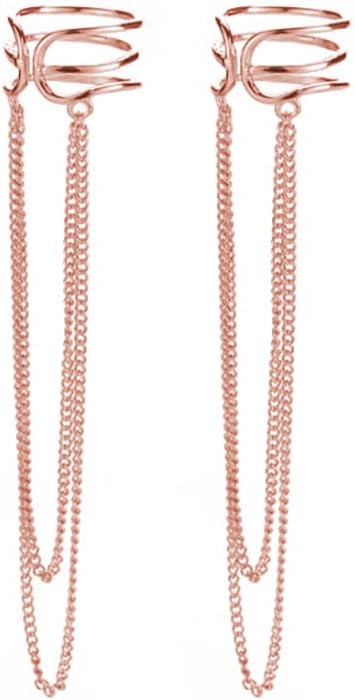 SLUYNZ 925 Sterling Silver No Piercing Cuff Earrings Chain for Women Wrap Earrings Tassel Clip On Ear - QIAO CrystalQIAO CrystalQIAO Crystal