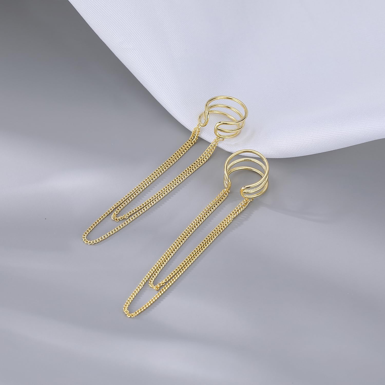 SLUYNZ 925 Sterling Silver No Piercing Cuff Earrings Chain for Women Wrap Earrings Tassel Clip On Ear - QIAO CrystalQIAO CrystalQIAO Crystal