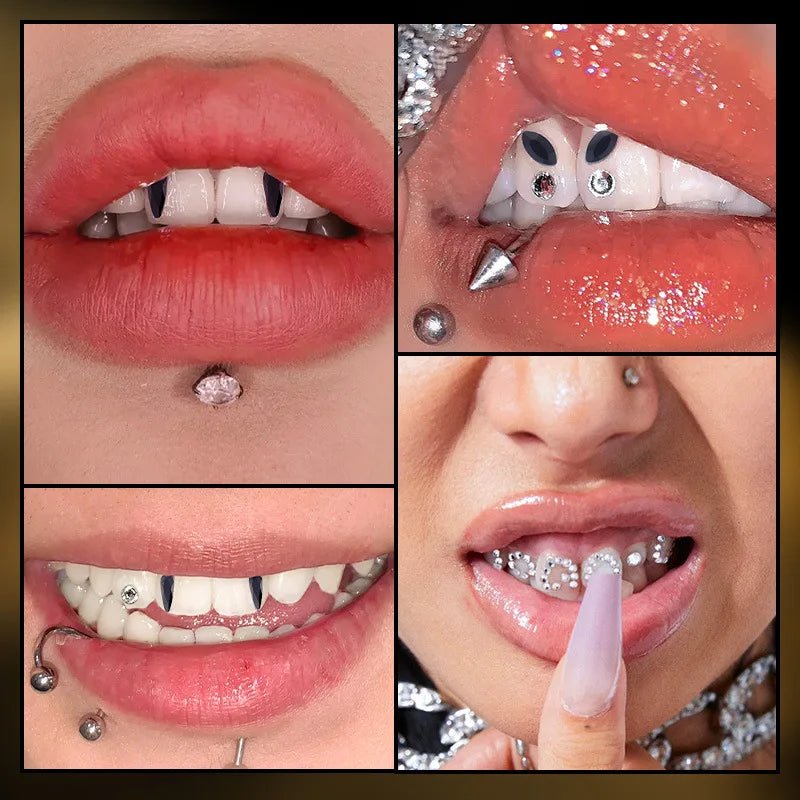 Spice Girl Fashion Flat Black Glass Crystal Teeth Gem Set Fashion Dental Art Diamond Decorative Jewelry Set - QIAO CrystalQIAO CrystalQIAO Crystal