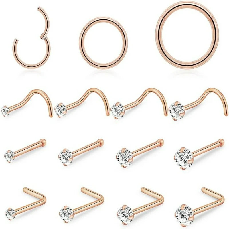 20G 18G Nose Rings Hoop and Nose Studs Sets Hinged Clicker Segment Nose Rings