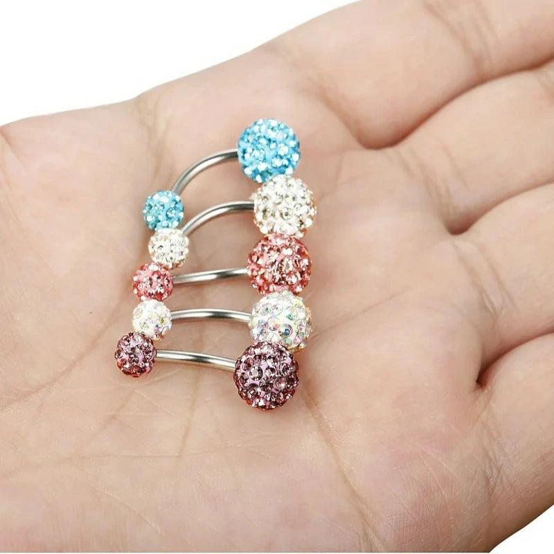 5 Pcs Stainless Steel Belly Button Rings Navel Barbell Body Jewelry Piercing