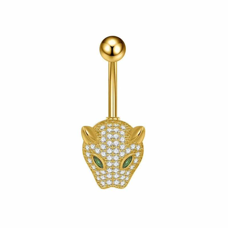 Leopard Design Stainless Steel CZ Barbell Belly Dangle Navel Piercing