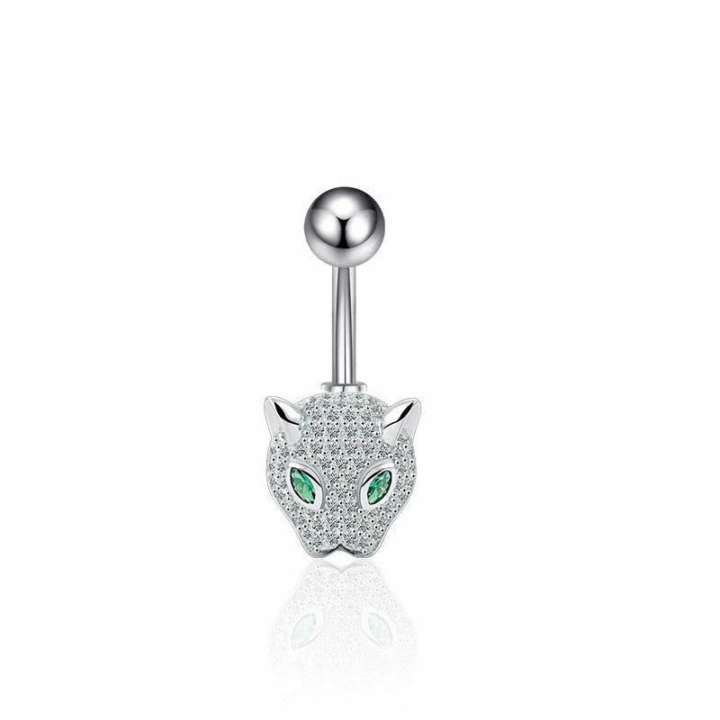 Leopard Design Stainless Steel CZ Barbell Belly Dangle Navel Piercing