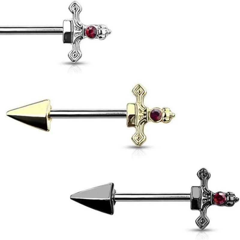 316L Stainless Steel Red Gem Set Dagger Nipple Barbells