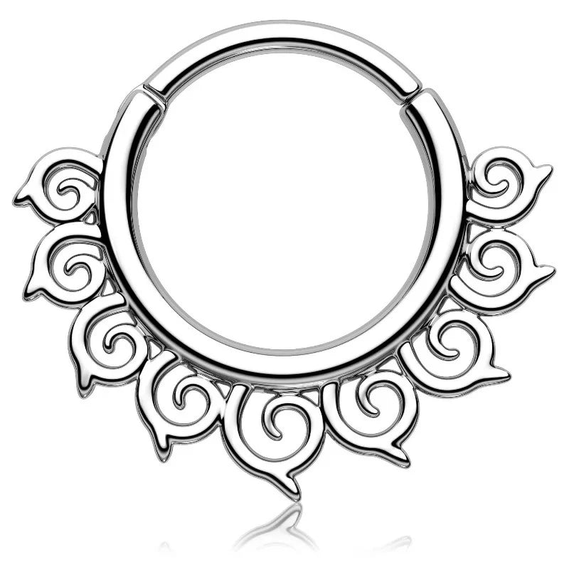 16G 8mm Clicker with Hammered Five-Point 316L Stainless Steel Nose and Daith