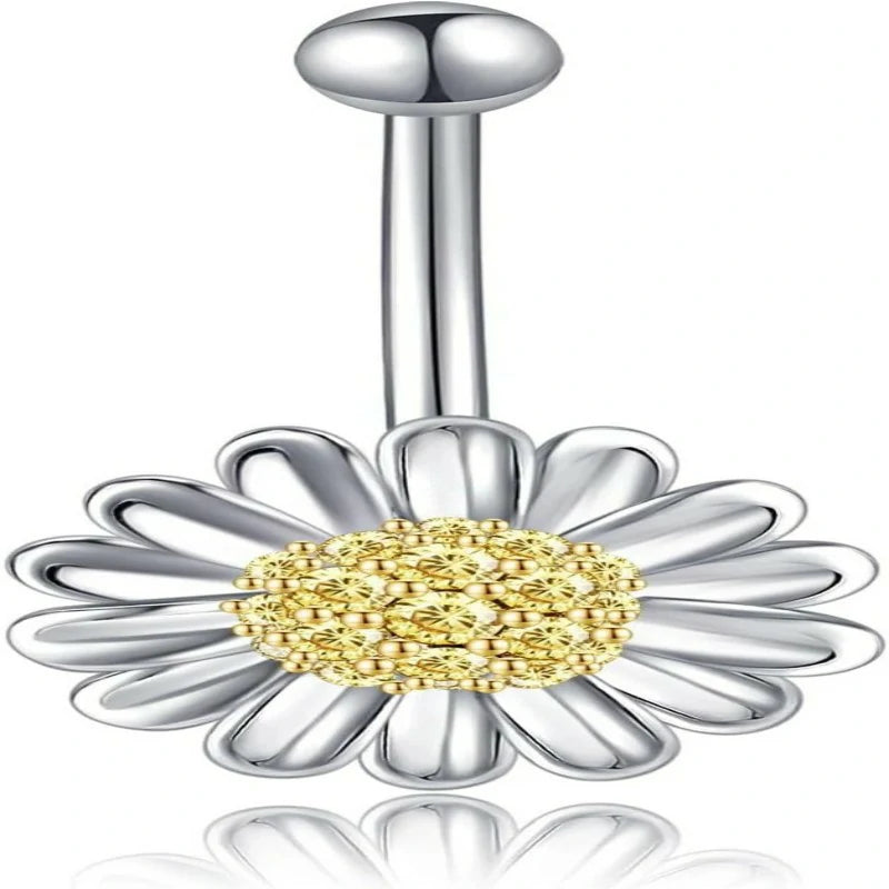 Sunflower Daisy Dangle Hoop 925 Sterling Silver Hypoallergenic Belly Button Piercing Body