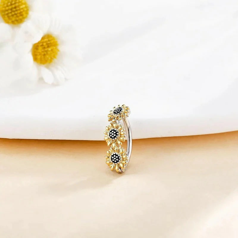 Sunflower Daisy Dangle Hoop 925 Sterling Silver Hypoallergenic Belly Button Piercing Body