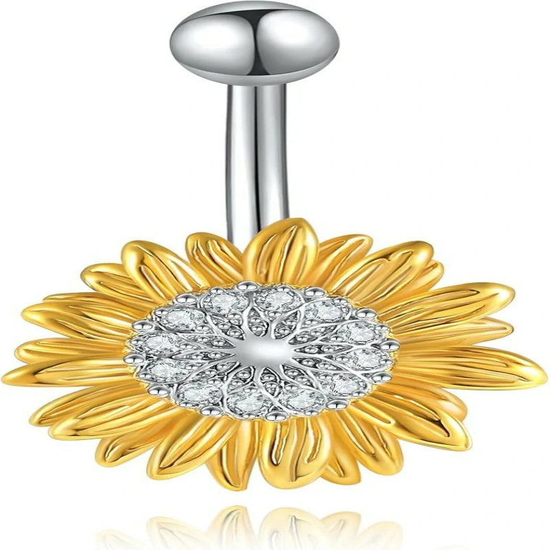 Sunflower Daisy Dangle Hoop 925 Sterling Silver Hypoallergenic Belly Button Piercing Body
