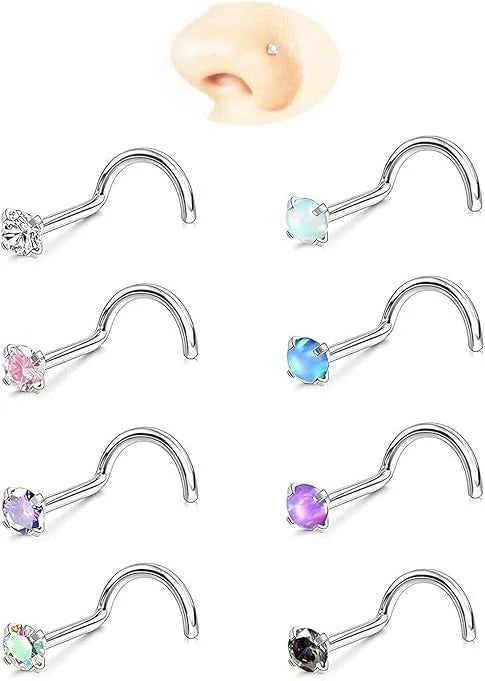 Surgical Stainless Steel Nose Studs Hypoallergenic Corkscrew Nose Piercing Stud - QIAO CrystalQIAO CrystalQIAO Crystal