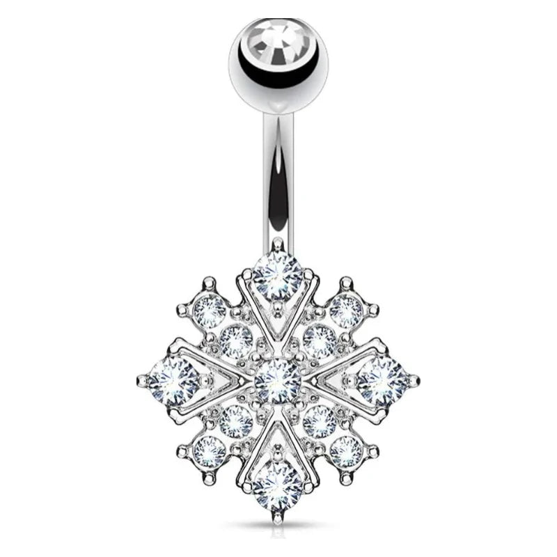 Jewelry Surgical Steel Crystalline Paved Snowflake Belly Button Ring