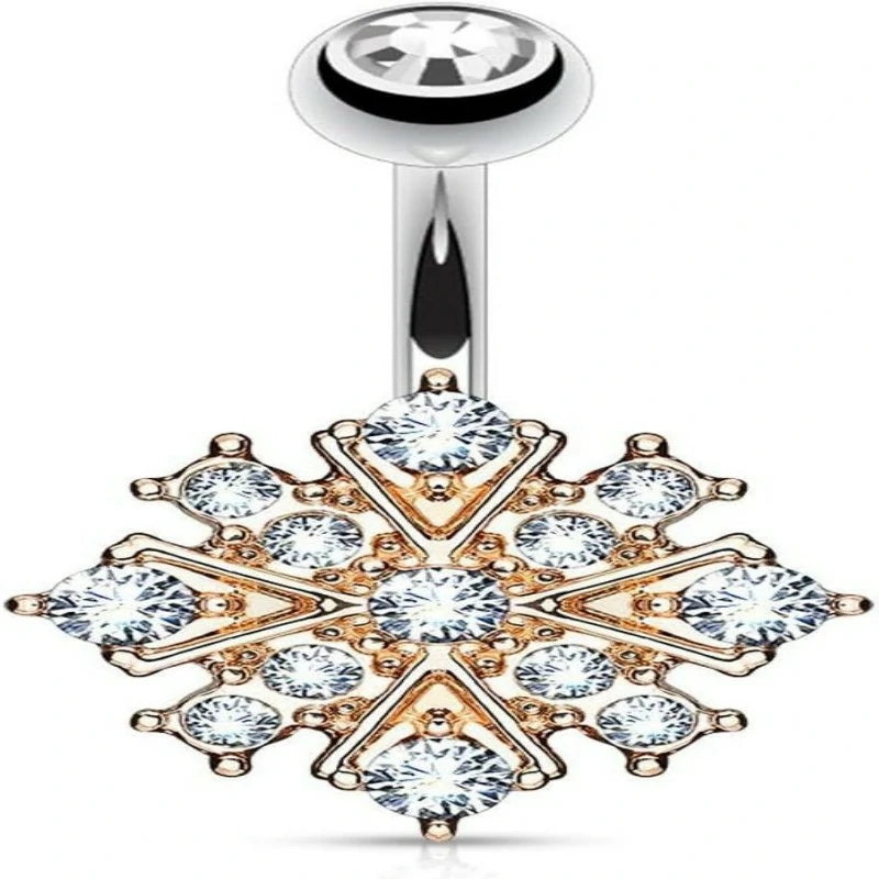 Jewelry Surgical Steel Crystalline Paved Snowflake Belly Button Ring