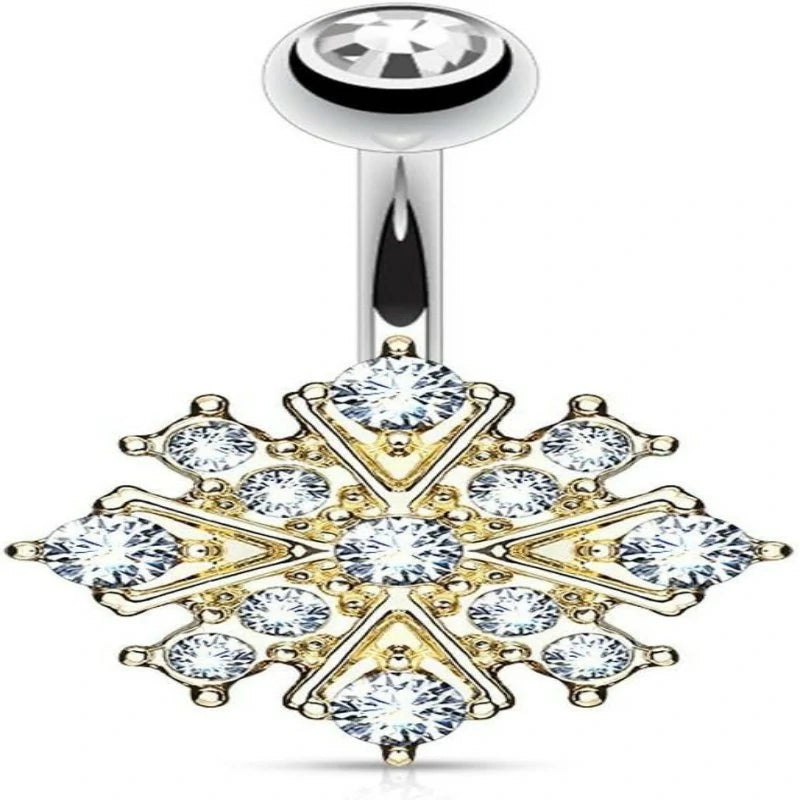 Jewelry Surgical Steel Crystalline Paved Snowflake Belly Button Ring