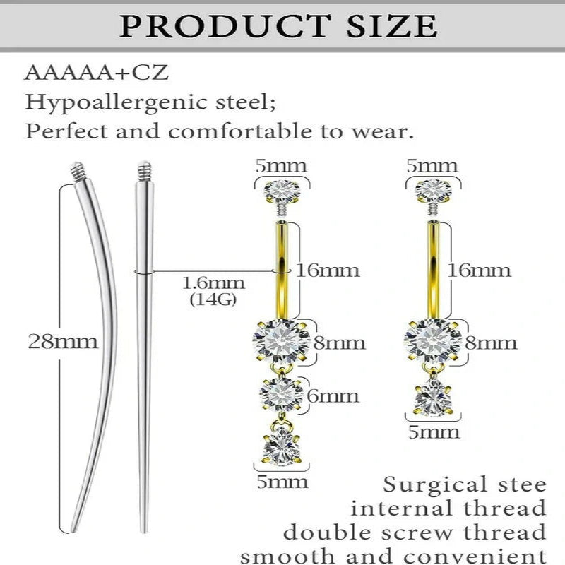 Threaded Belly Button Rings Surgical Stee, Extra-Long & Short Simple Belly Rings