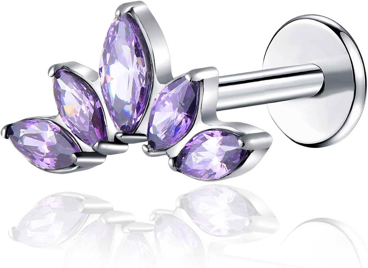 Threadless Labret Studs Push - in Colorful CZ Labret Cluster Tragus Helix Conch Lobe - QIAO CrystalQIAO CrystalQIAO Crystal