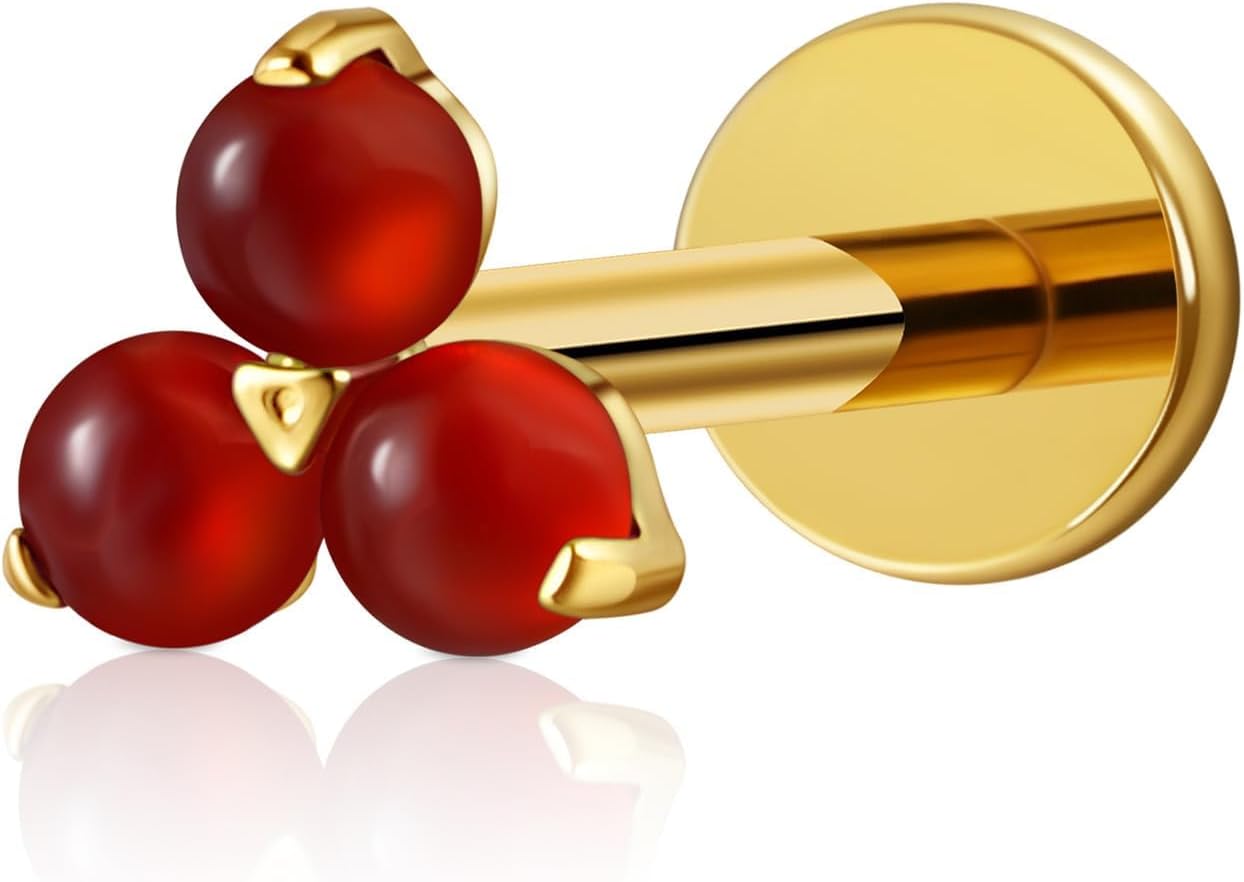 Titanium Gold Tragus Hypoallergenic Cartilage Earring Internally Threaded Flat Back Stud - QIAO CrystalQIAO CrystalQIAO Crystal