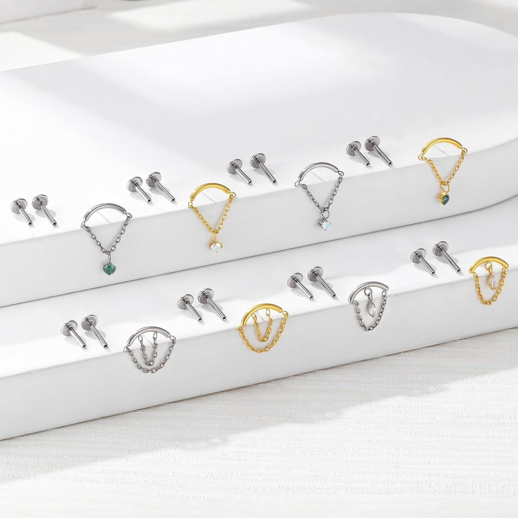 Titanium Labret Studs Threadless Push - in Labret Press Fit Cluster Helix Lobe Conch Tragus - QIAO CrystalQIAO CrystalQIAO Crystal