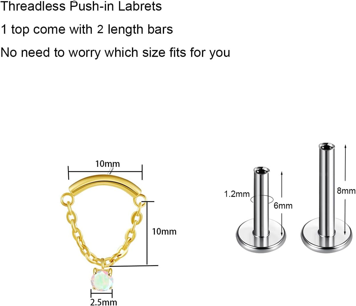 Titanium Labret Studs Threadless Push - in Labret Press Fit Cluster Helix Lobe Conch Tragus - QIAO CrystalQIAO CrystalQIAO Crystal