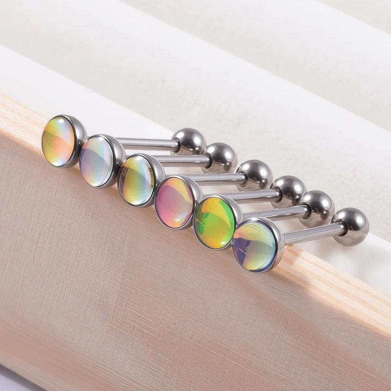 G23 Titanium Tongue Piercing Barbell Jewelry Tongue Rings with White Opal