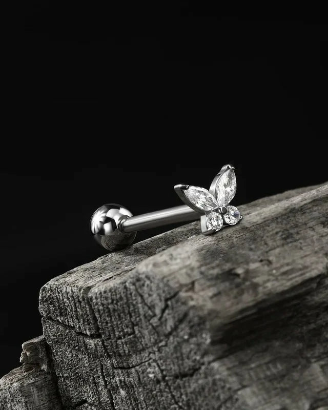 Titanium Tongue Rings 14g Internally Threaded Tongue Barbell Butterfly Piercing Jewelry