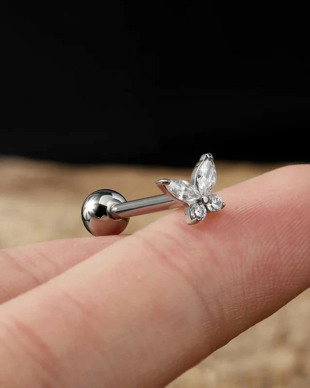 Titanium Tongue Rings 14g Internally Threaded Tongue Barbell Butterfly Piercing Jewelry