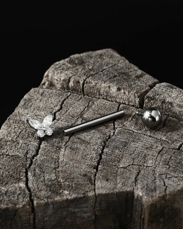 Titanium Tongue Rings 14g Internally Threaded Tongue Barbell Butterfly Piercing Jewelry
