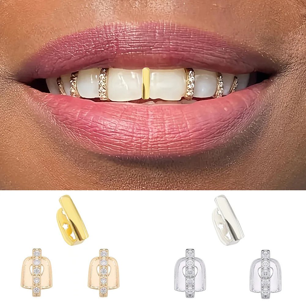 tooth gap set, zircon hip - hop tooth cap, heart - shaped hollow, removable buckle tooth decoration, dental jewelry. - QIAO CrystalQIAO CrystalQIAO Crystal