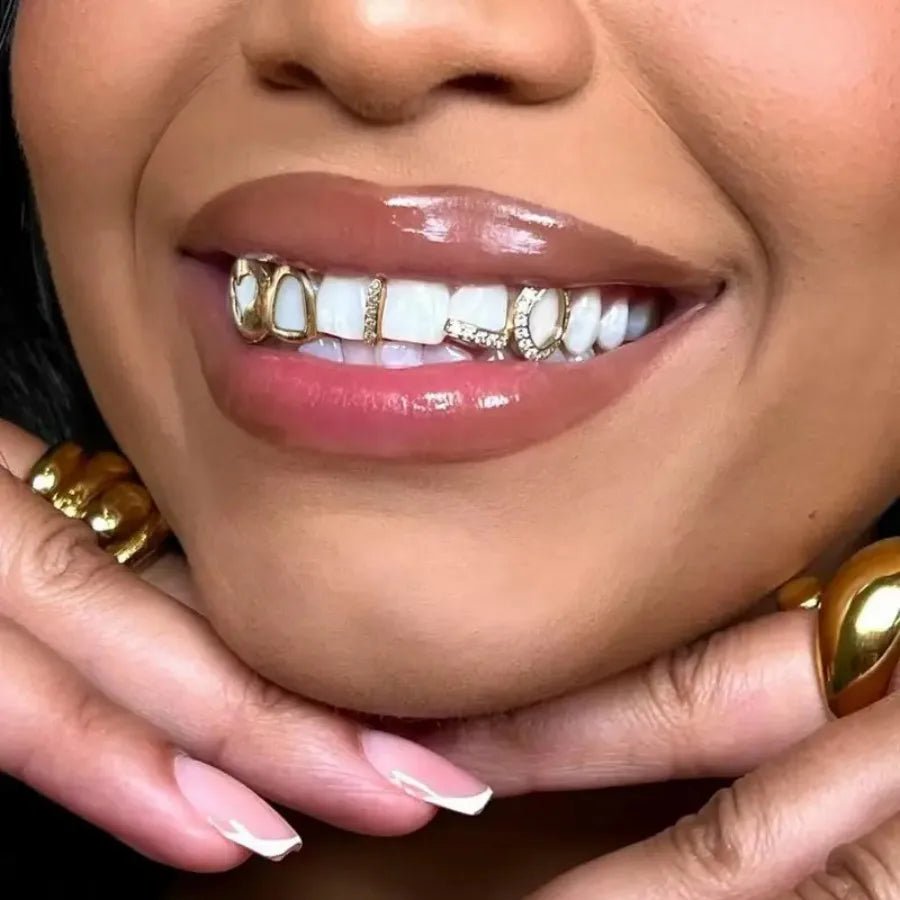 tooth gap set, zircon hip - hop tooth cap, heart - shaped hollow, removable buckle tooth decoration, dental jewelry. - QIAO CrystalQIAO CrystalQIAO Crystal