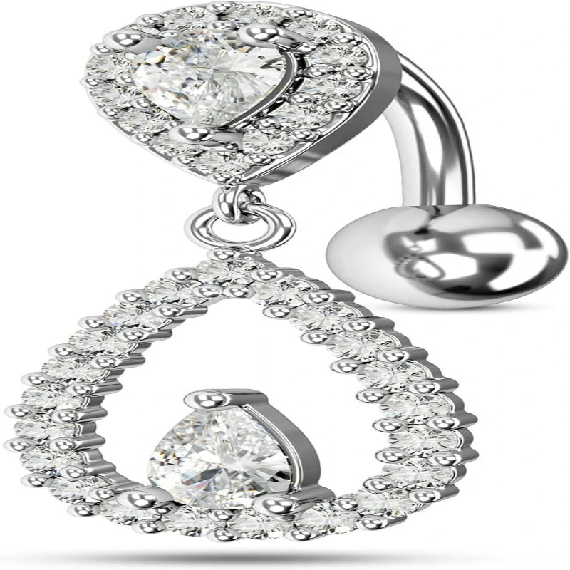 Top Down Belly Button Rings 14g Cute CZ Heart Belly Button Tear Drop Belly Ring