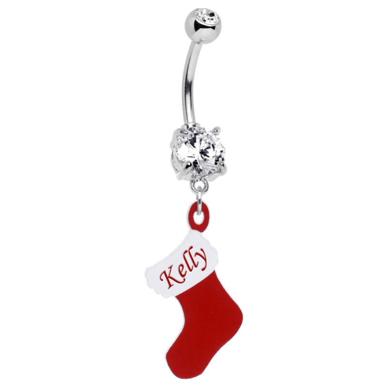 Winter Holiday Steel Customizable Red Christmas Stocking Personalized Name Dangle Belly - QIAO Crystal我的商店QIAO Crystal
