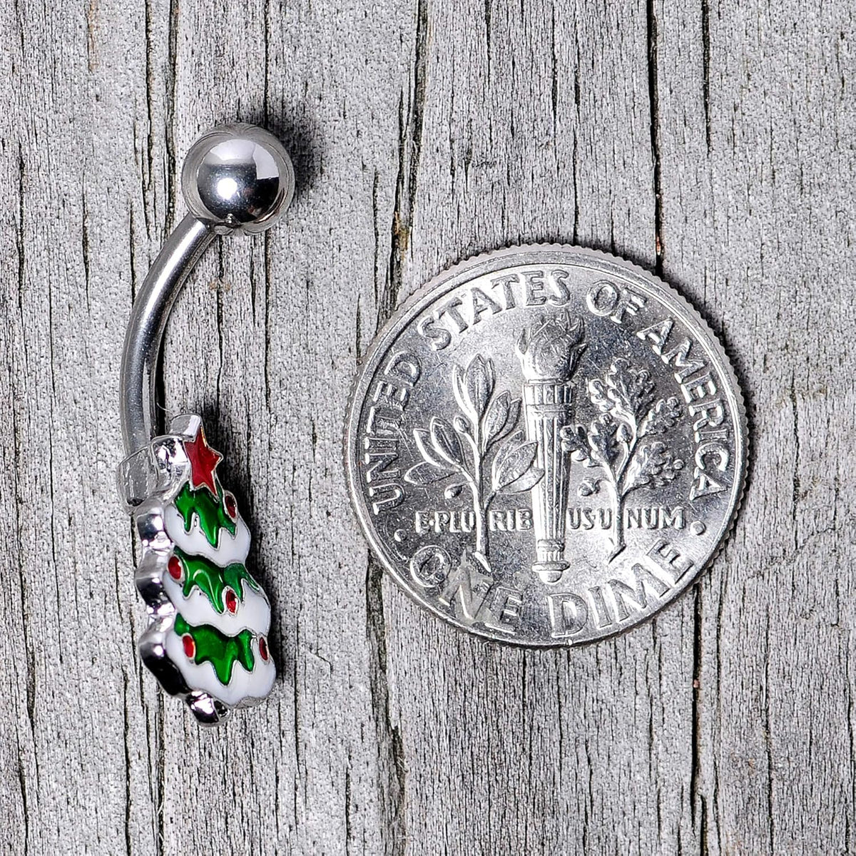 Winter Holiday Womens 14G 316L Stainless Steel Navel Ring Piercing Christmas Merry Christmas Tree Belly Button Ring - 我的商店我的商店我的商店