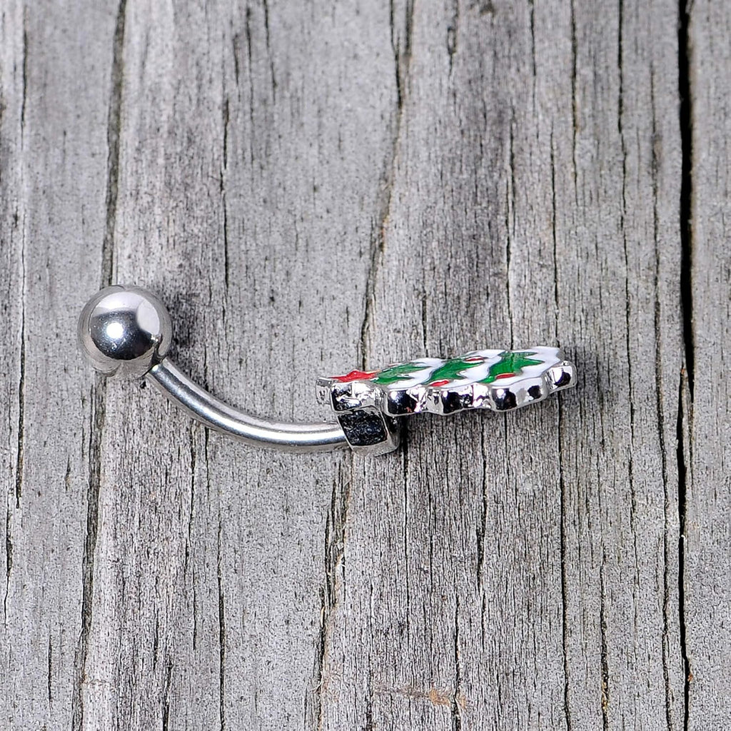 Winter Holiday Womens 14G 316L Stainless Steel Navel Ring Piercing Christmas Merry Christmas Tree Belly Button Ring - 我的商店我的商店我的商店
